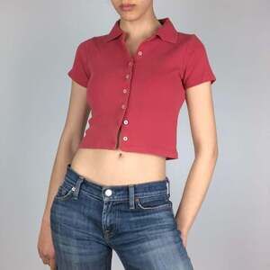Brandy Melville Women's Pink and Burgundy Crop-top